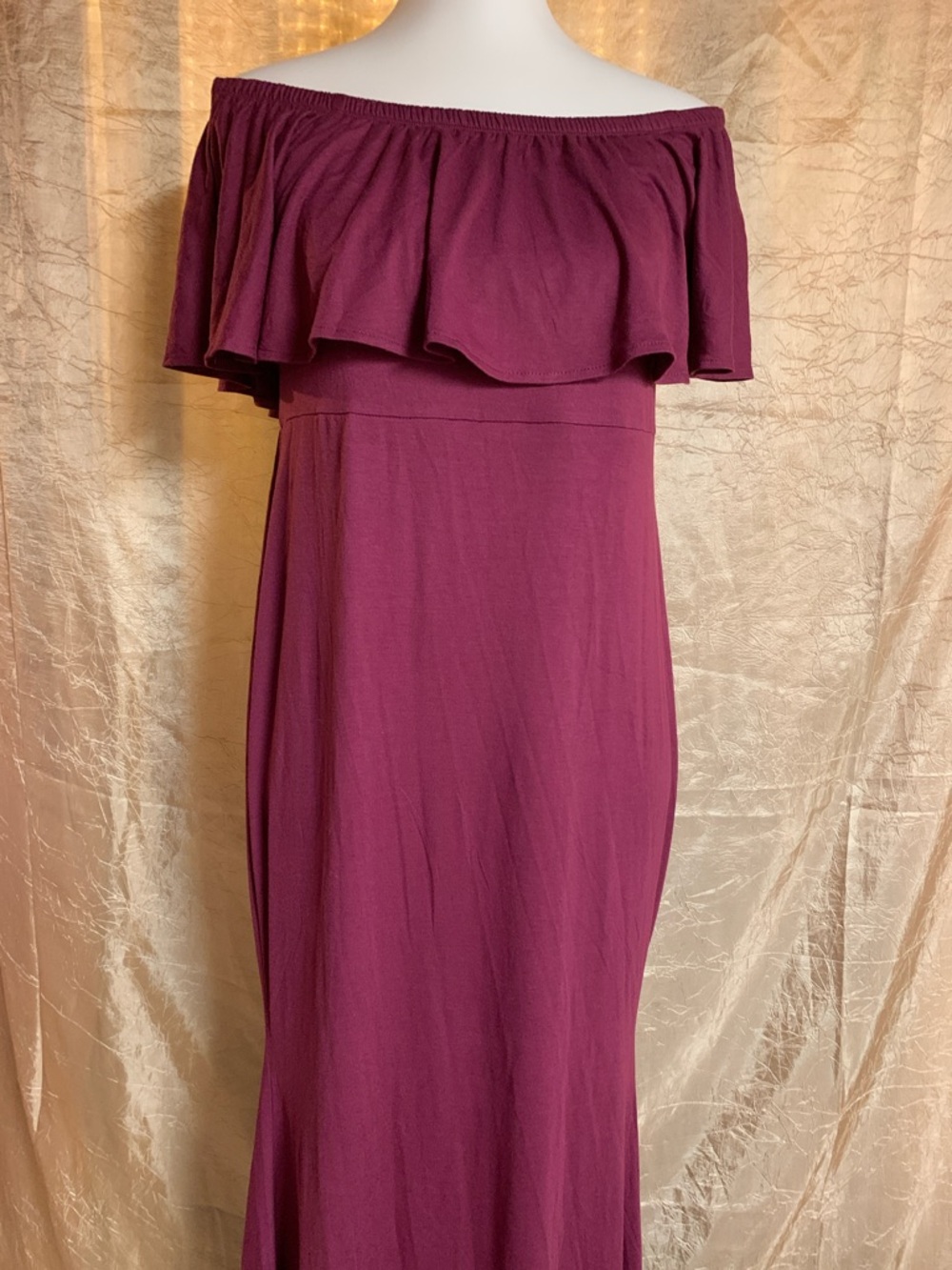 Off Shoulder Ruffle maternity photo dress- Plum